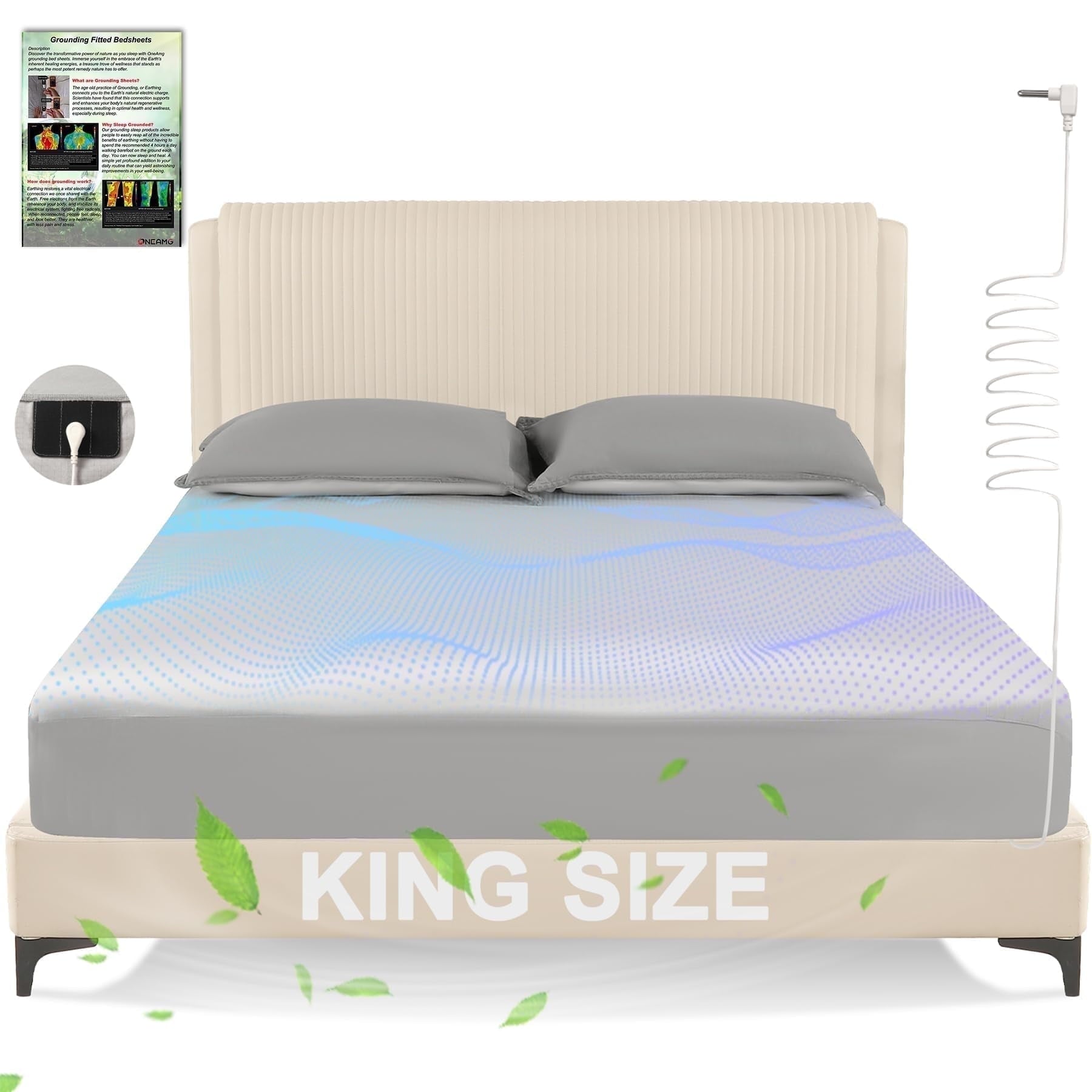 Ultra-Soft Grounding Sheets King Size,Earth Grounded Fitted Bed Sheet 10% Pure Silver Fiber + 90% Organic Cotton, Bed Grounding ... - Cooling Hotel Quality Bedding Sheets and Pillowcases - Default Title