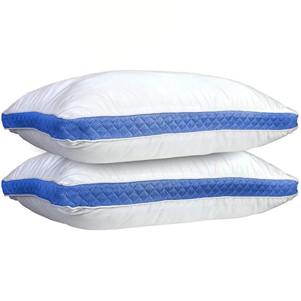Hotel Collection Gusseted Quilted King Size Bed Pillows Set of 2, Blue Bed Pillows for Side Sleepers and Back Sleepers - Hotel Quality Plush Sleeping Pillows - Default Title