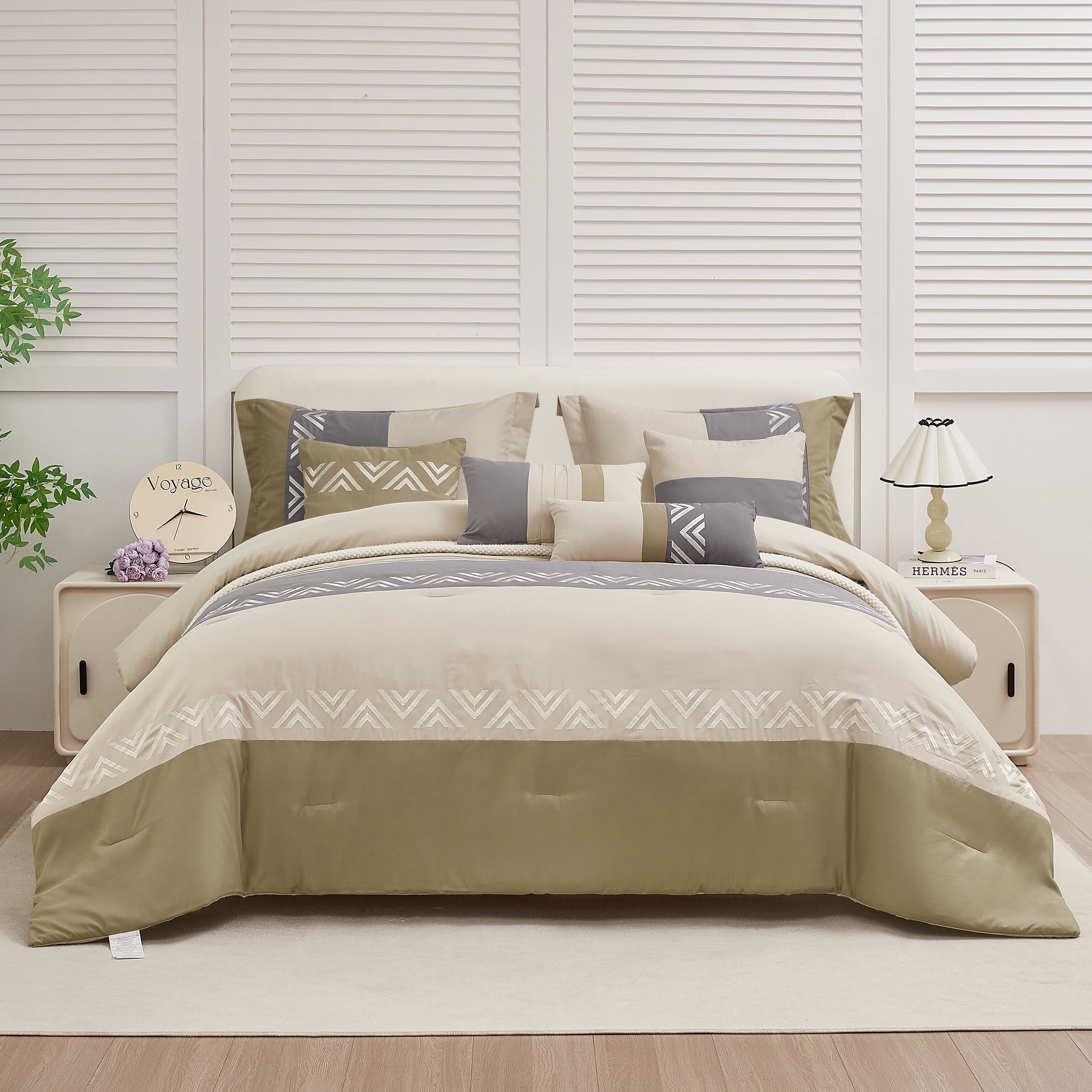 Luxurious Quilted 7 Piece Embroidery Design Bed-in-a-Bag, Taupe Queen Size Ultra Soft Comforter Set for Adults - Luxurious Quilted Duvet Cover Set - Default Title