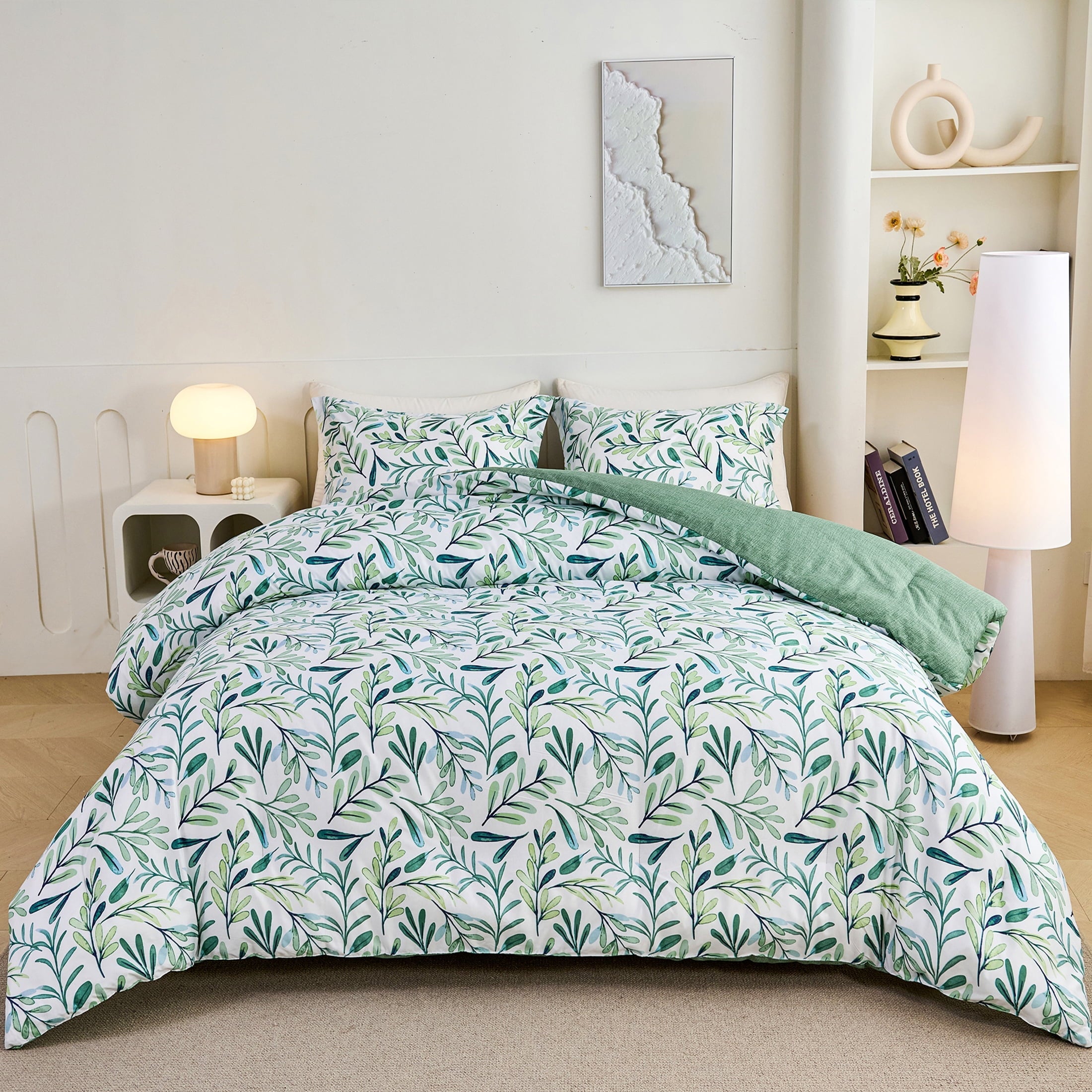 All-Season 3-Piece Floral Comforter Set King Size, Green and White Botanical, Soft Microfiber All-Season Bedding for Adults & Teens - Cloud-Like Soft Lightweight Bed Comforter - Default Title