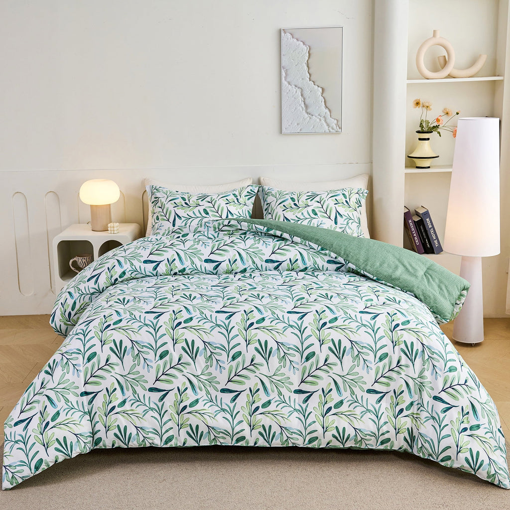 All-Season 3-Piece Floral Comforter Set King Size, Green and White Botanical, Soft Microfiber All-Season Bedding for Adults & Teens - Cloud-Like Soft Lightweight Bed Comforter - Default Title