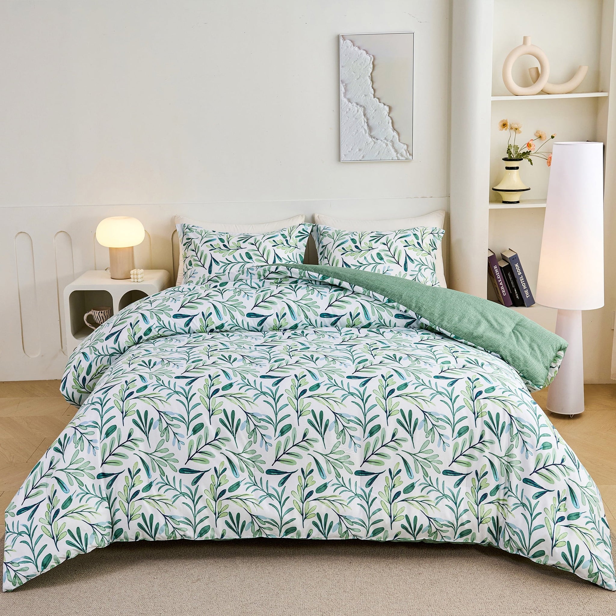 All-Season 3-Piece Floral Comforter Set King Size, Green and White Botanical, Soft Microfiber All-Season Bedding for Adults & Teens - Cloud-Like Soft Lightweight Bed Comforter - Default Title