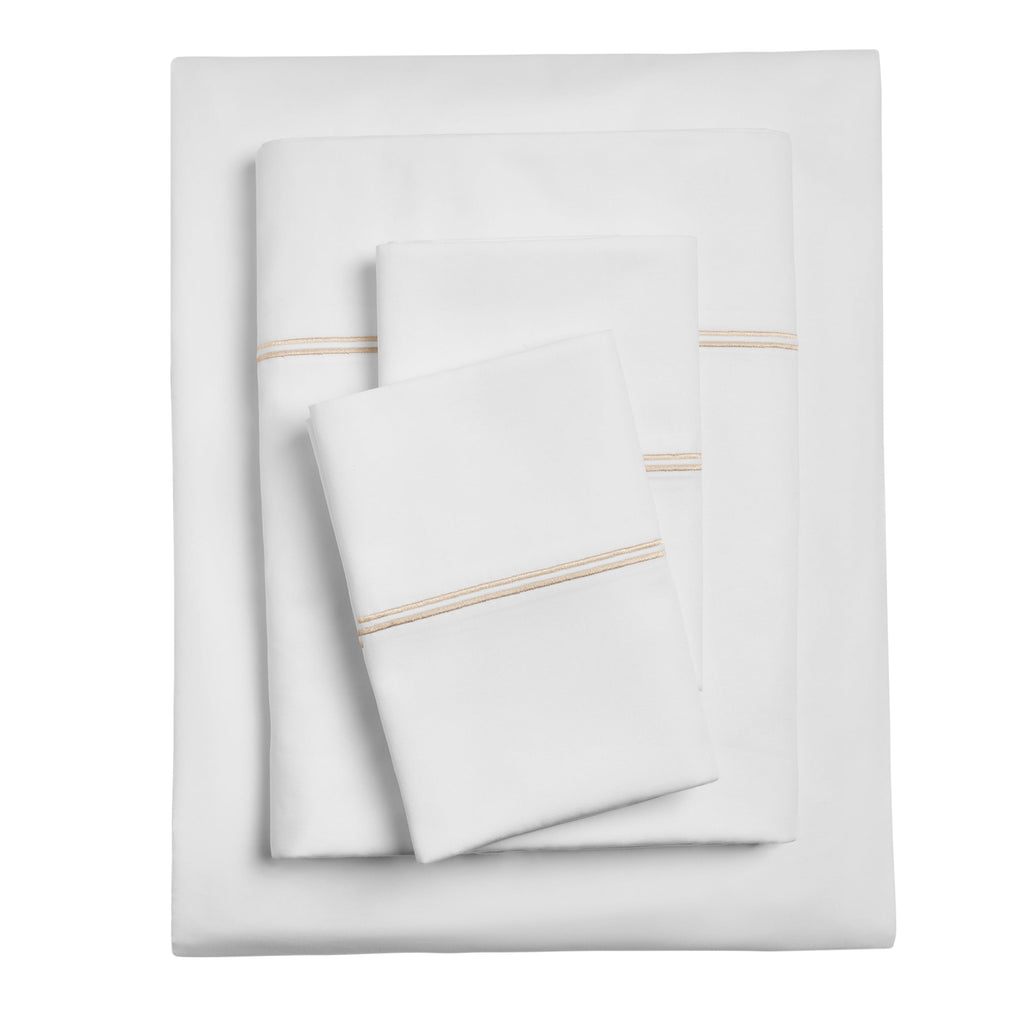 Ultra-Soft 4-Piece 300 Thread Count White Pima Cotton Bed Sheet Set with Tan Hem, Full , Adult/Teen - Luxury Bed Sheet Set with Deep Pockets - Default Title