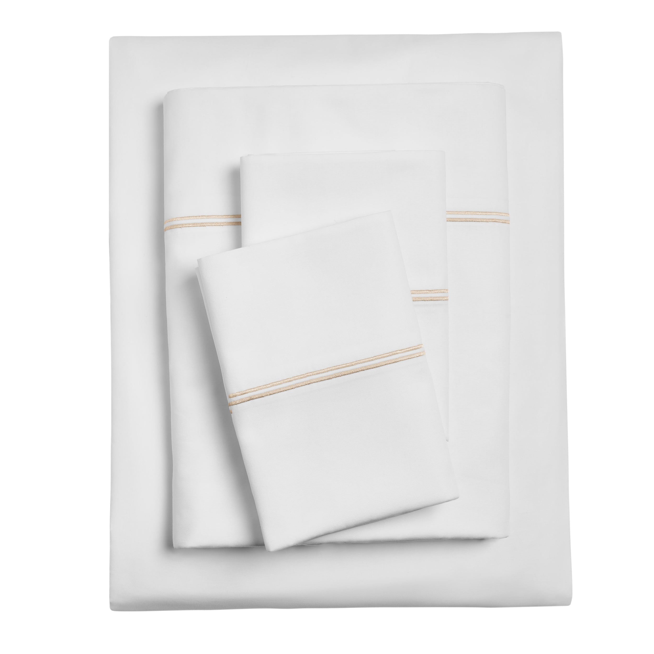 Ultra-Soft 4-Piece 300 Thread Count White Pima Cotton Bed Sheet Set with Tan Hem, Full , Adult/Teen - Luxury Bed Sheet Set with Deep Pockets - Default Title