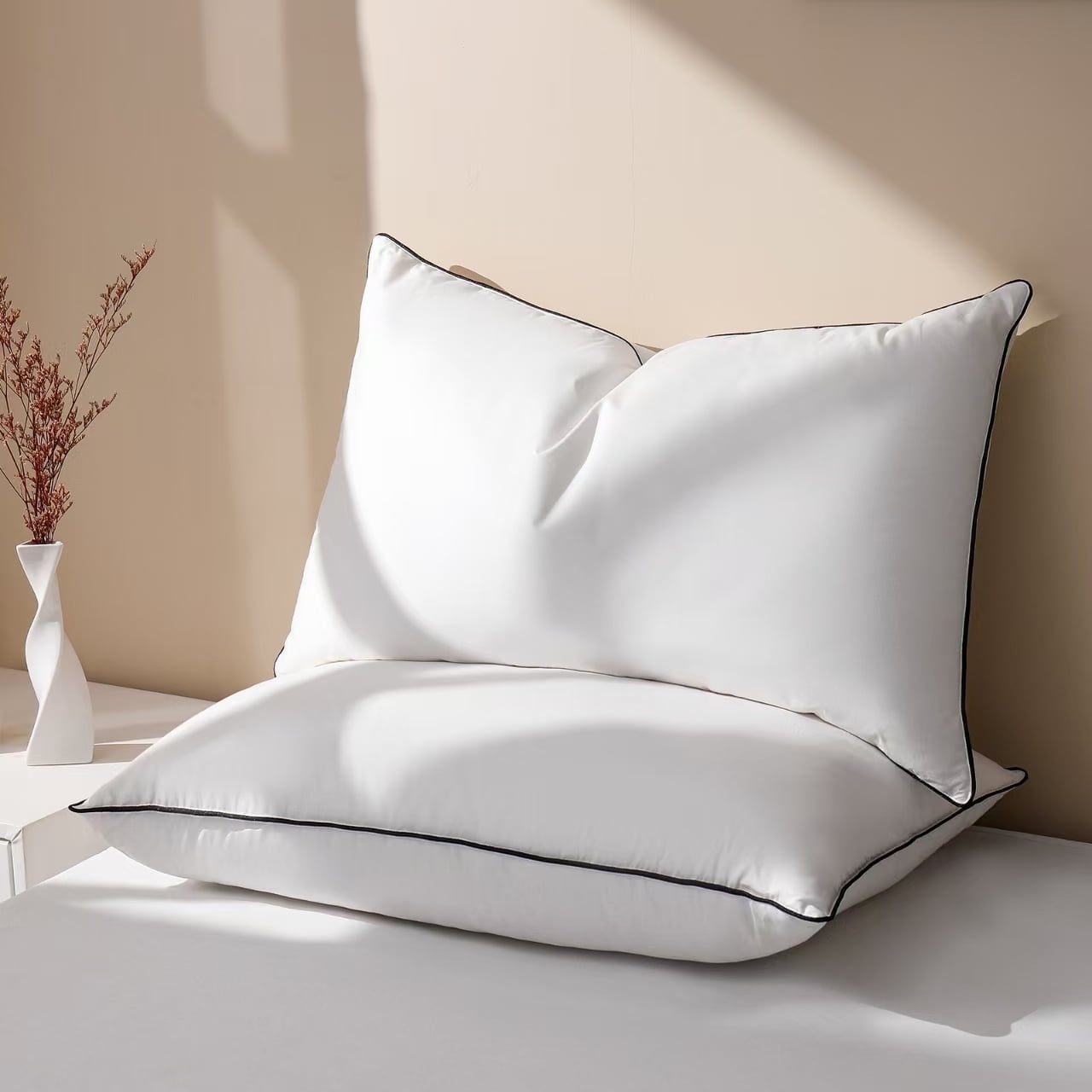 Fluffy Shredded Feather Down Pillows Set of 2, Medium Firm Hotel Bed Pillow 2 Pack, Queen Size, 20 x 30 in. - Hotel Quality Plush Sleeping Pillows - Default Title