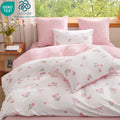 Fluffy Down Alternative Pink Tulip Queen Comforter Set, 3-Piece Pink Flowers Reversible Soft Bedding Set or Adults All Season - Cloud-Like Soft Lightweight Bed Comforter - Default Title