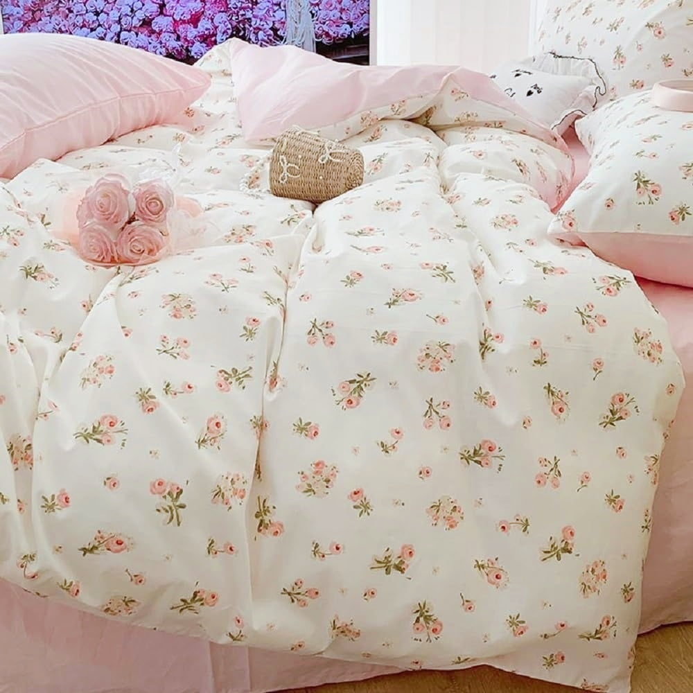 Luxurious Quilted Pink loyalty Floral Comforter Queen Sets, 3 Pieces Chic Botanical Pink White Floral Reversible Comforter for All Season - Cloud-Like Soft Lightweight Bed Comforter - Default Title