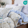 Luxurious Quilted Cotton Comforter Sets Queen Size, 3 Pieces Botanical Blue Floral Reversible Bedding Sets for Adults All Season - All-Season Down Alternative Comforter Insert - Default Title