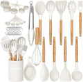 Non-Stick Safe Kitchen Cooking Utensils Set, 33 pcs Non-stick Silicone Cooking Kitchen Utensils Spatula Set with Holder, Wooden Hand... - Premium Stainless Steel Cooking Utensil for Non-Stick Pots - Default Title
