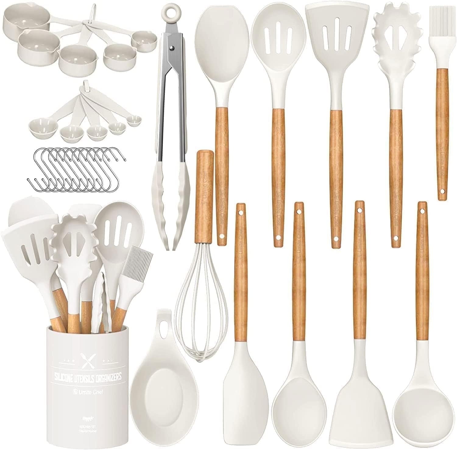 High-Precision Kitchen Cooking Utensils Set, 33 pcs Non-stick Silicone Cooking Kitchen Utensils Spatula Set with Holder, Wooden Hand... - Multi-Purpose Hand Tool for Daily Meal Prep - Default Title