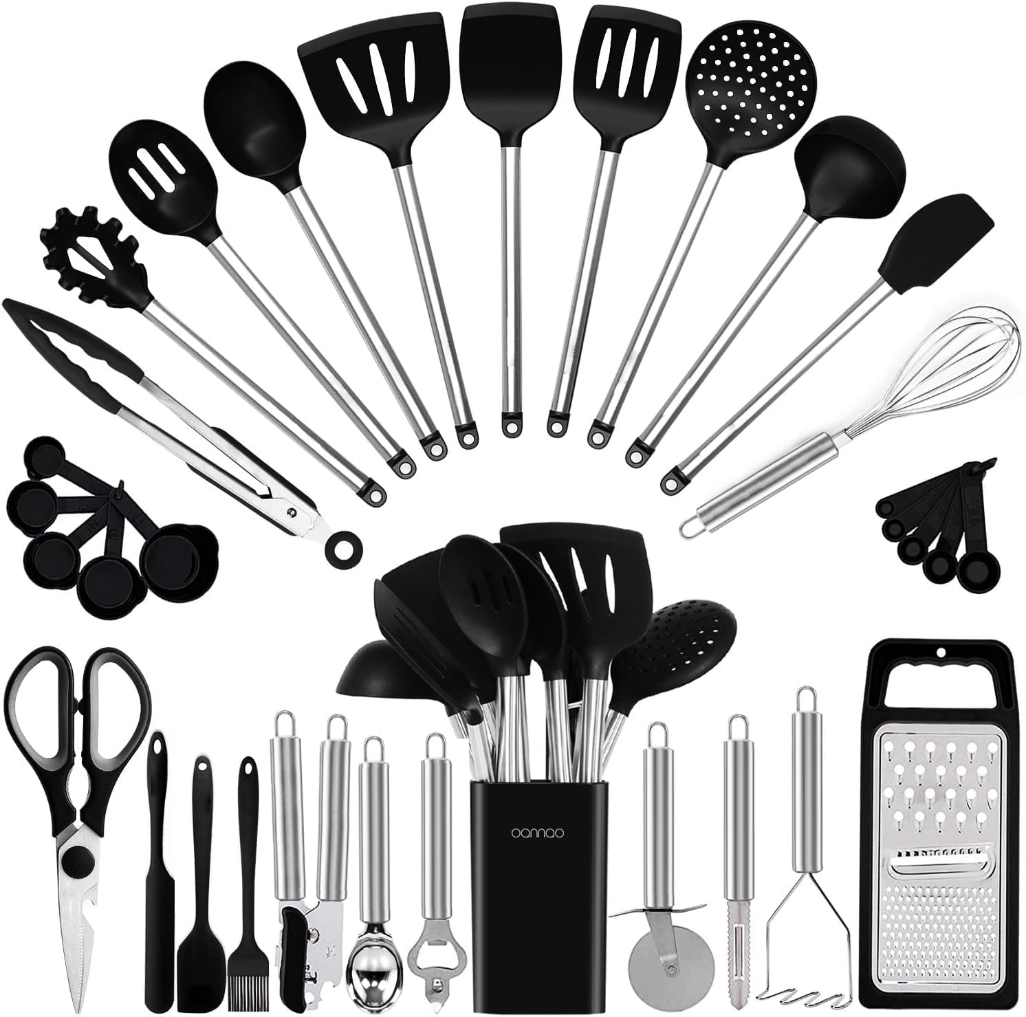 Non-Stick Safe Kitchen Utensil Set-Silicone Cooking Utensils-33 Kitchen Gadgets & Spoons for Nonstick Cookware-Silicone and Stainles... - Premium Stainless Steel Cooking Utensil for Non-Stick Pots - Default Title