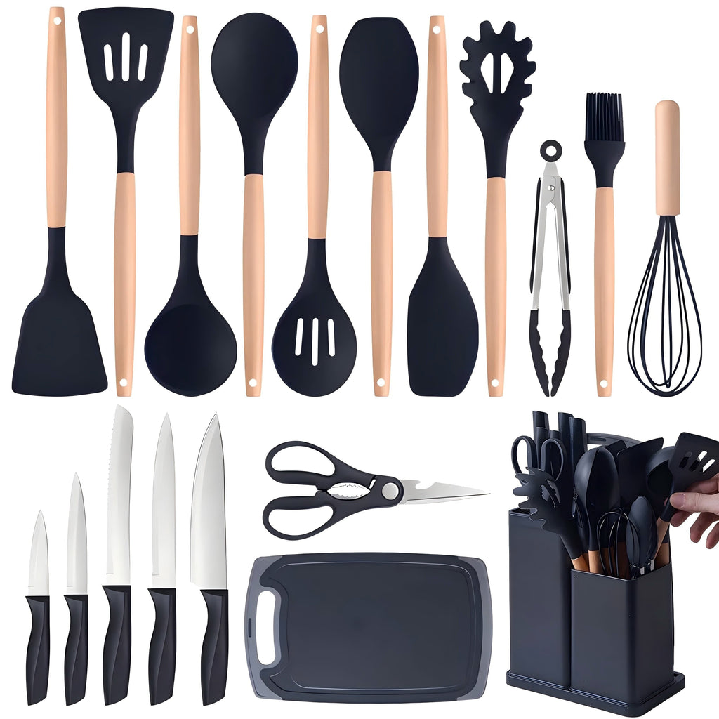 Heavy Duty Kitchen Utensils Set- 19 Pcs Silicone Cooking Utensils Set for Nonstick Cookware-Silicone Spatulas Set, Kitchen Gadge... - High-Precision Culinary Tool for Baking & Cooking - Default Title