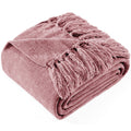 Reversible Sherpa Chenille Throw Blanket with Fringe Tassel for Couch Sofa Chair Bed, Mauve 50" X 70" - Luxury Knitted Decorative Throw Blanket with Fringes - Default Title