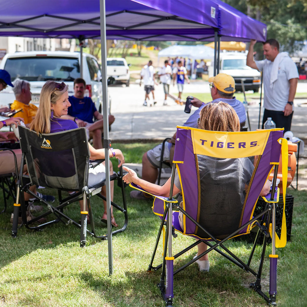 Premium All-Weather College Comfort Pro Rocker - LSU Tigers - Choice 880 - Heavy-Duty Kickback Rocker with Beverage Holder Detail