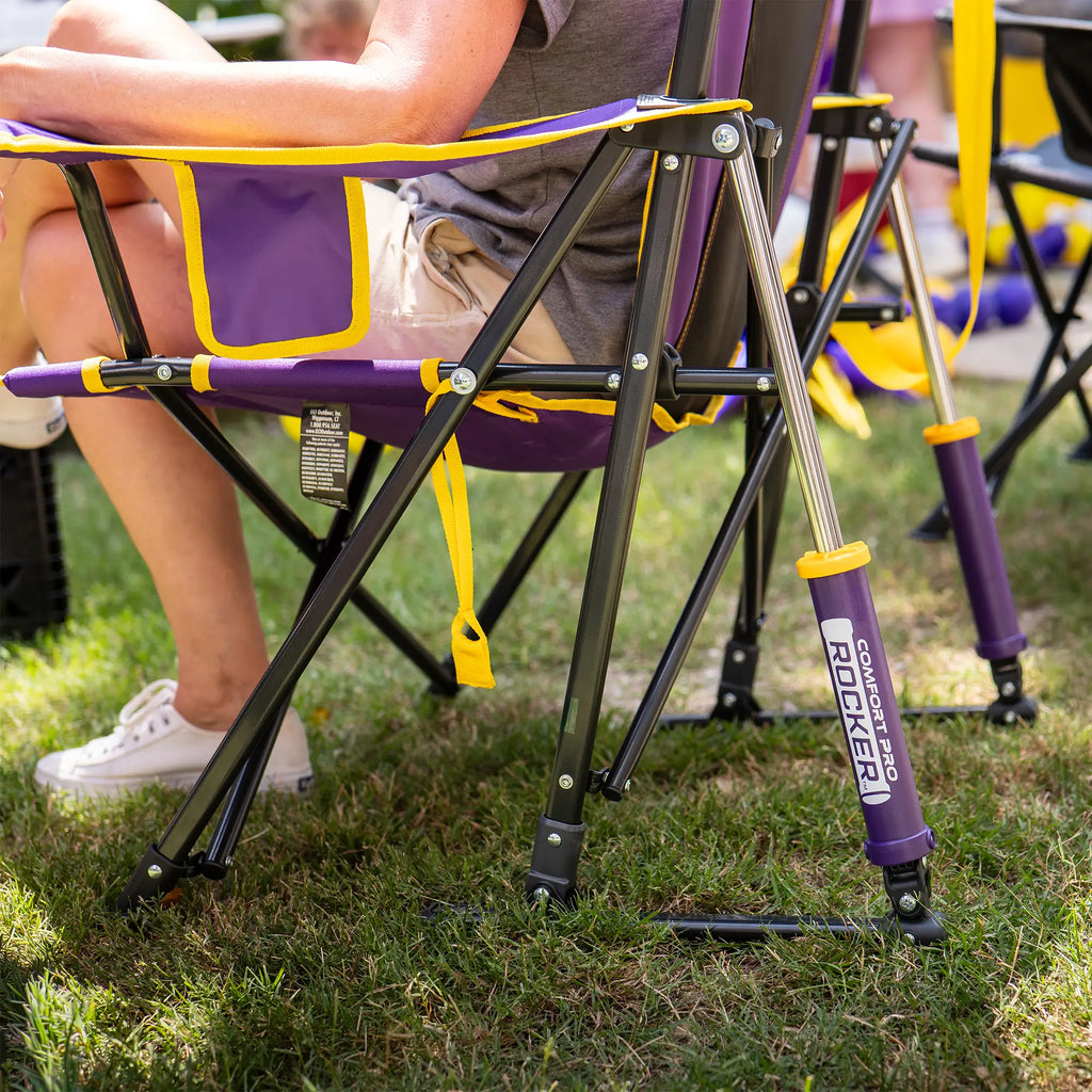 Premium All-Weather College Comfort Pro Rocker - LSU Tigers - Choice 880 - Heavy-Duty Kickback Rocker with Beverage Holder Detail