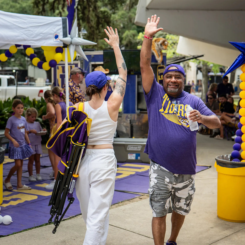 Premium All-Weather College Comfort Pro Rocker - LSU Tigers - Choice 880 - Heavy-Duty Kickback Rocker with Beverage Holder Detail