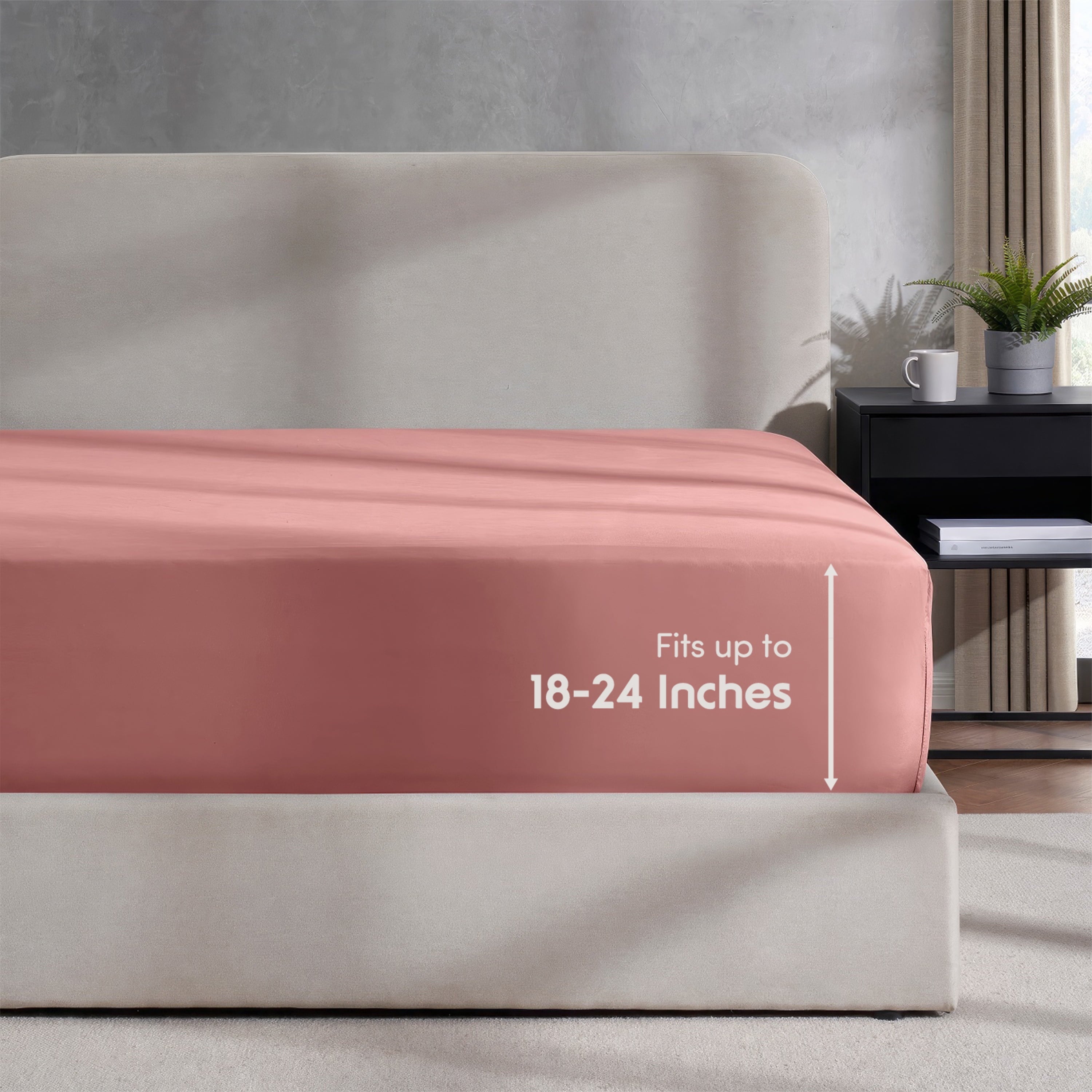 Cooling Sateen Extra Deep Pocket Twin XL Fitted Sheet Only, Fits 18" to 24" Mattress, Soft Microfiber Fitted Bed Sheet, Pink Clay - Luxury Bed Sheet Set with Deep Pockets - Default Title