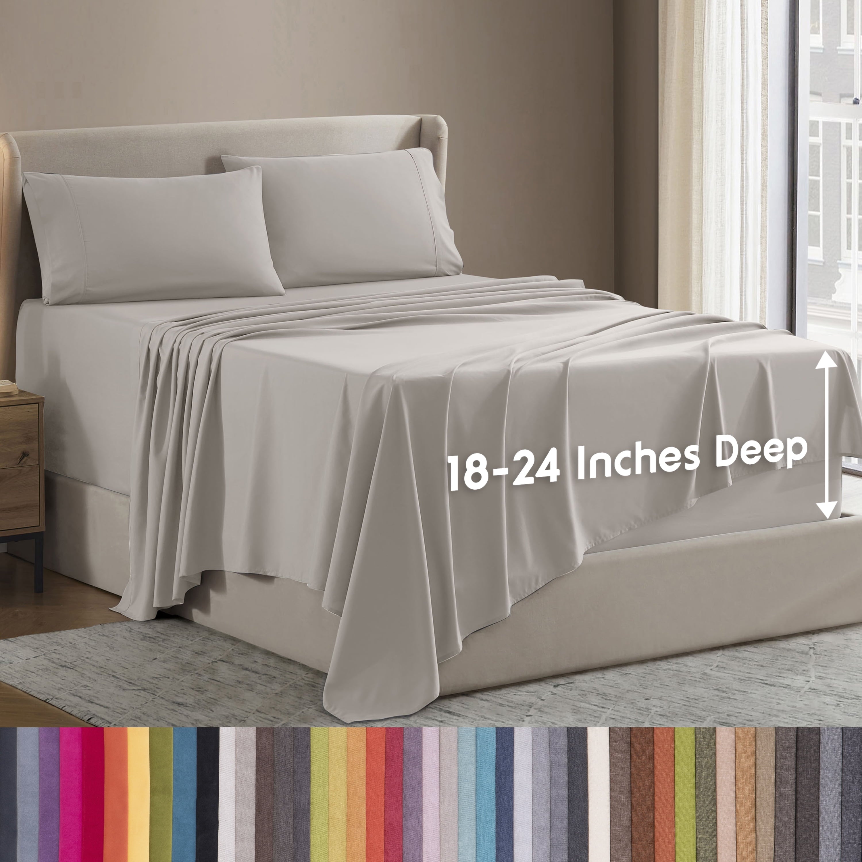 Breathable Luxury Extra Deep Pocket Full Sheets Set, 4 Piece, Fits 18"-24" Mattress, Breathable & Extra Soft Bed Sheets, Linen - Luxury Bed Sheet Set with Deep Pockets - Default Title