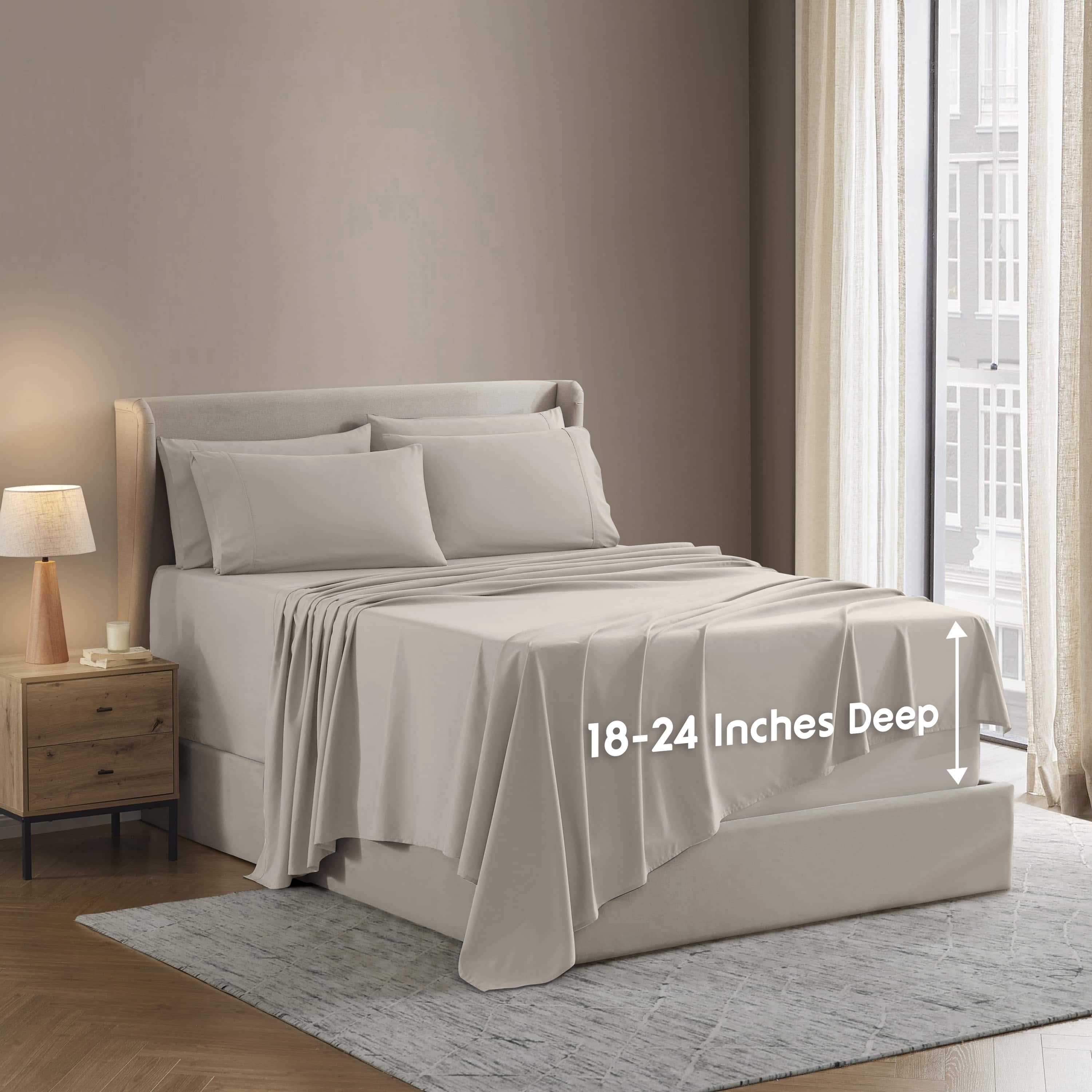 Breathable Luxury Extra Deep Pocket Queen Sheets set, Fits 18"-24" Mattress, 6 Piece Soft Microfiber Bed Sheet Sets, Linen - Luxury Bed Sheet Set with Deep Pockets - Default Title