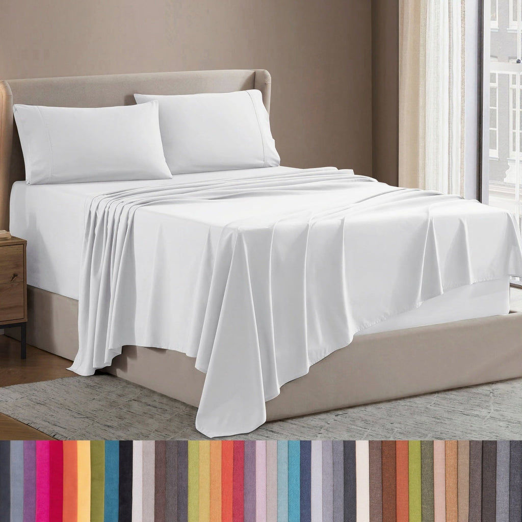Breathable Luxury Set, Hotel Style Deep Pocket 4 Piece Bed , Luxury Soft Microfiber Sheet Sets, White - Cooling Hotel Quality Bedding Sheets and Pillowcases - Default Title