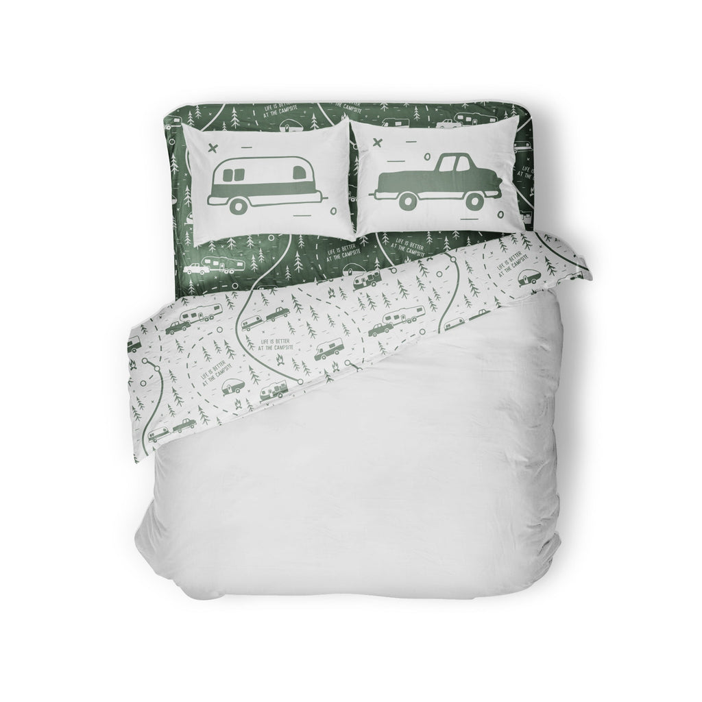 Cooling Sateen RV Queen Bed Sheet Set, Green Map, Polyester (53476) - Breathable Egyptian Cotton Flat & Fitted Sheets - Default Title