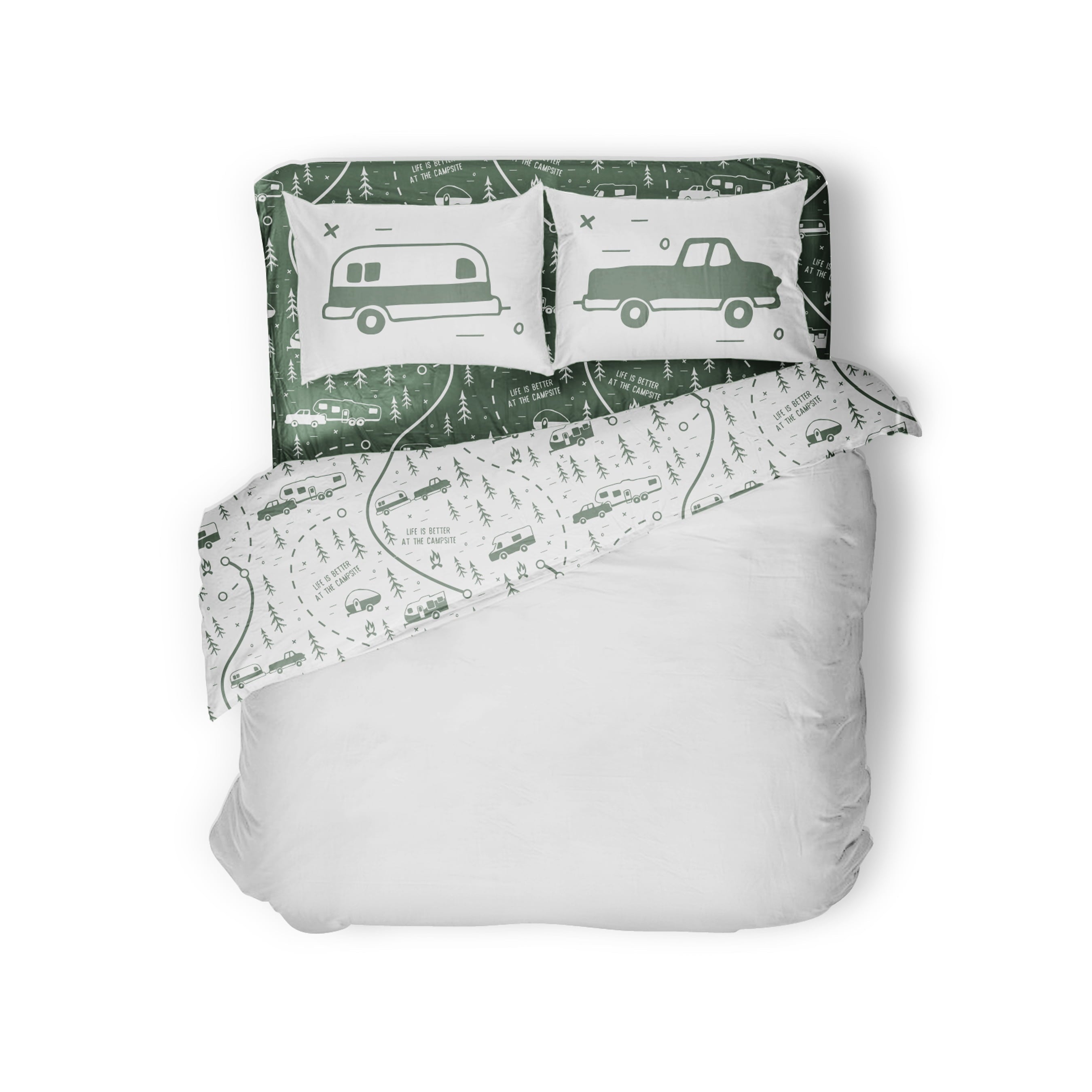 Cooling Sateen RV Queen Bed Sheet Set, Green Map, Polyester (53476) - Breathable Egyptian Cotton Flat & Fitted Sheets - Default Title