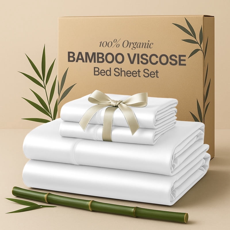 Wrinkle-Resistant Lux Decor 100% Organic Viscose - 4 Piece Ultra-Soft Luxury Cooling Bed Sheets, 16" Deep Pocket, Breathable & Hypoalle... - Breathable Egyptian Cotton Flat & Fitted Sheets - Default Title