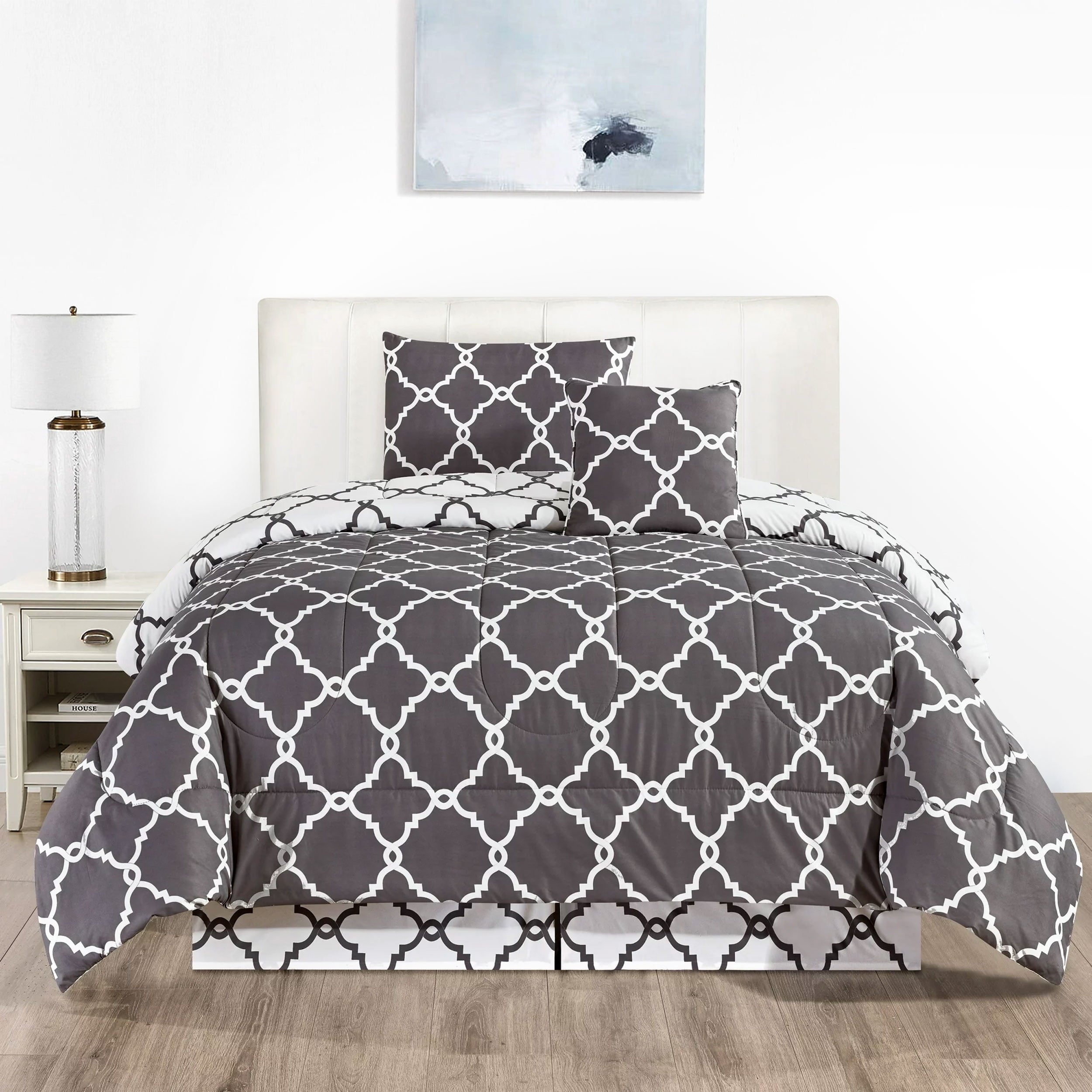 Luxurious Quilted 4 Piece Geometric Twin Comforter Set - Polyester Filling Reversible Washable Comforter Set - Cloud-Like Soft Lightweight Bed Comforter - Default Title
