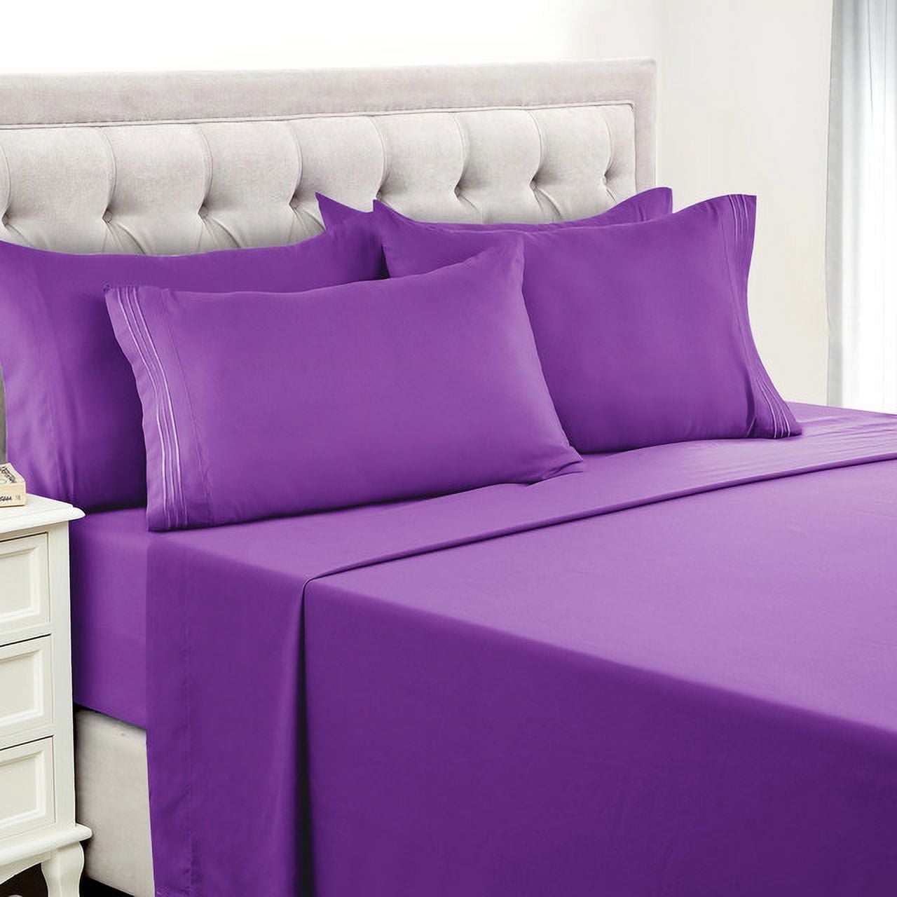 Breathable Luxury King Bed Sheets - 16 Inch Deep Pocket 6 Piece Microfiber Bedding Sheets & Pillowcase Sets - Purple - Cooling Hotel Quality Bedding Sheets and Pillowcases - Default Title