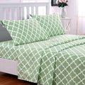 Cooling Sateen Quatrefoil Bed Sheet Set (King, Sage/White) 4 Piece Deep Pocket 1800 Series Microfiber Bed Sheet Set Contains 1 Fitte... - Premium Ultra-Soft Pillowcase Pair for Sleeping - Default Title