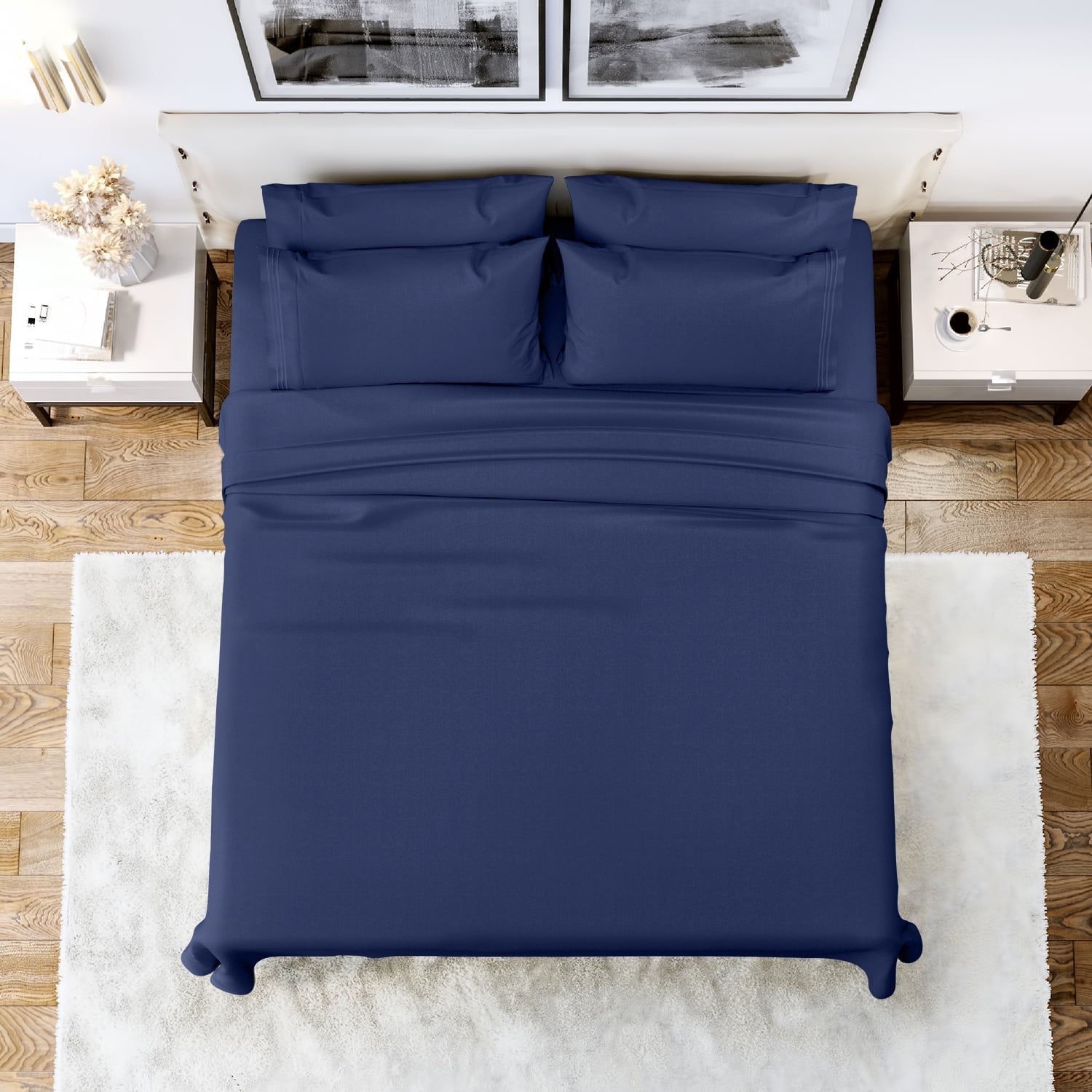 Wrinkle-Resistant Queen Bed Sheets Set, 6 Pc Microfiber Bed Sheets, Extra Deep Pocket Queen Fitted Sheet, Flat Sheet & Pillowcases, Nav... - Premium Ultra-Soft Pillowcase Pair for Sleeping - Default Title