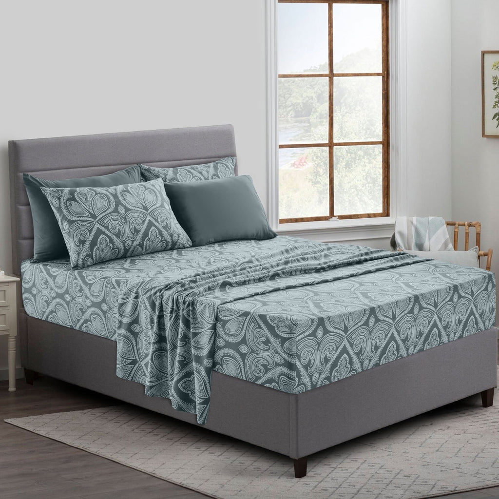 Cooling Sateen Queen Bed Sheets Set - 6 Piece Brushed Microfiber Bed Sheet - Shrinkage and Fade Resistant - (Queen, Grey) - Breathable Egyptian Cotton Flat & Fitted Sheets - Default Title