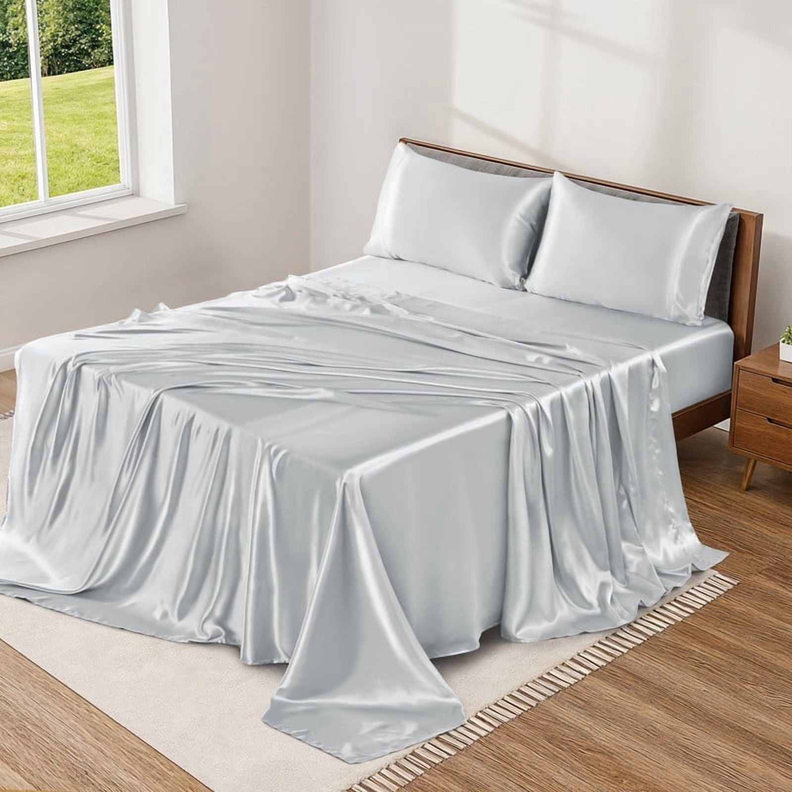 Ultra-Soft Lux Decor Luxury Satin Sheets King Size - 4 Piece Cooling Bed Sheet Set, Silky Soft & Smooth, Deep Pockets up to 15",... - Luxury Bed Sheet Set with Deep Pockets - Default Title