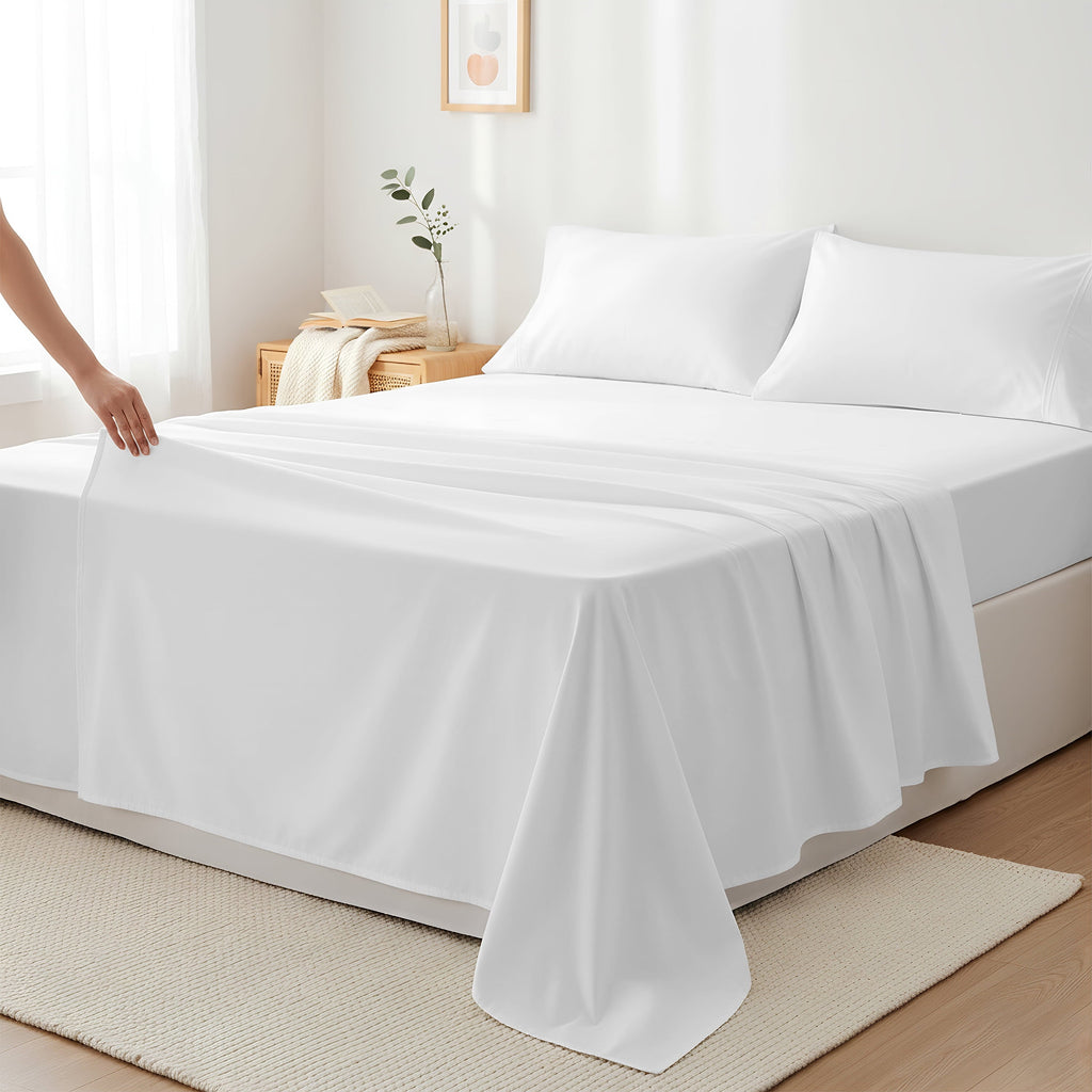 Breathable Luxury 100% Cotton Sheets For Queen Size Bed - Luxury 400 Thread Count Queen Sheet Set, 4 Piece Sateen Weave Queen White Cot... - Cooling Hotel Quality Bedding Sheets and Pillowcases - Default Title
