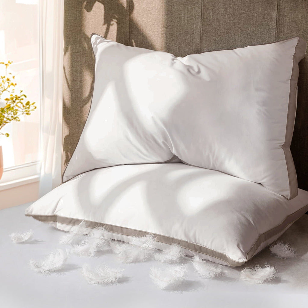 Fluffy Shredded Goose Feather Down Pillows Queen Size Set of 2, 100% Cotton Cover Hotel Collection Bed Pillows，20"x28" - Ergonomic Memory Foam Pillow for Neck Pain Support - Default Title