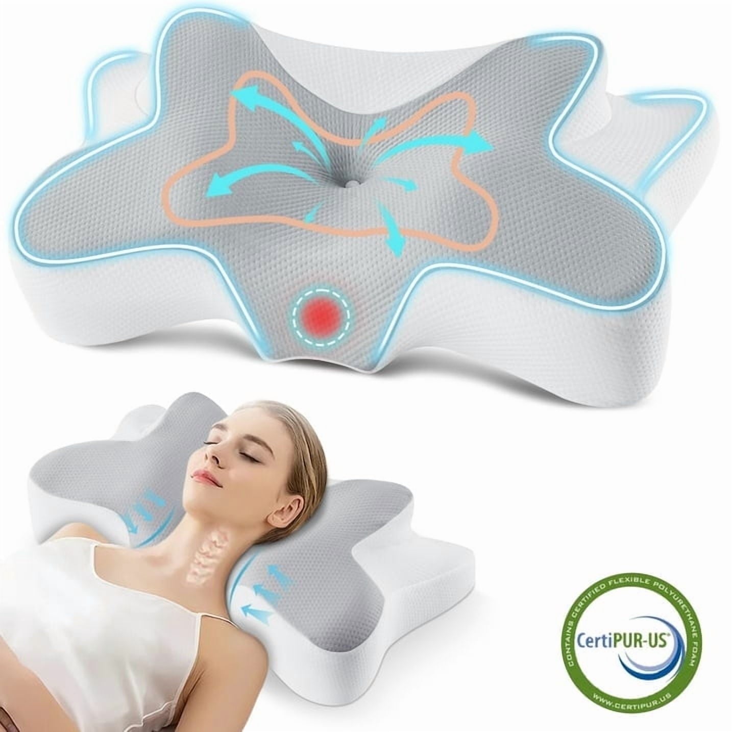 Ergonomic Memory Foam Cervical Pillow for Sleeping Memory Foam Neck Pain Relief Contour Orthopedic Ergonomic Pillows for Women Side Sleeper... - Decorative Throw Pillow Cushion for Sofa & Bed - Default Title