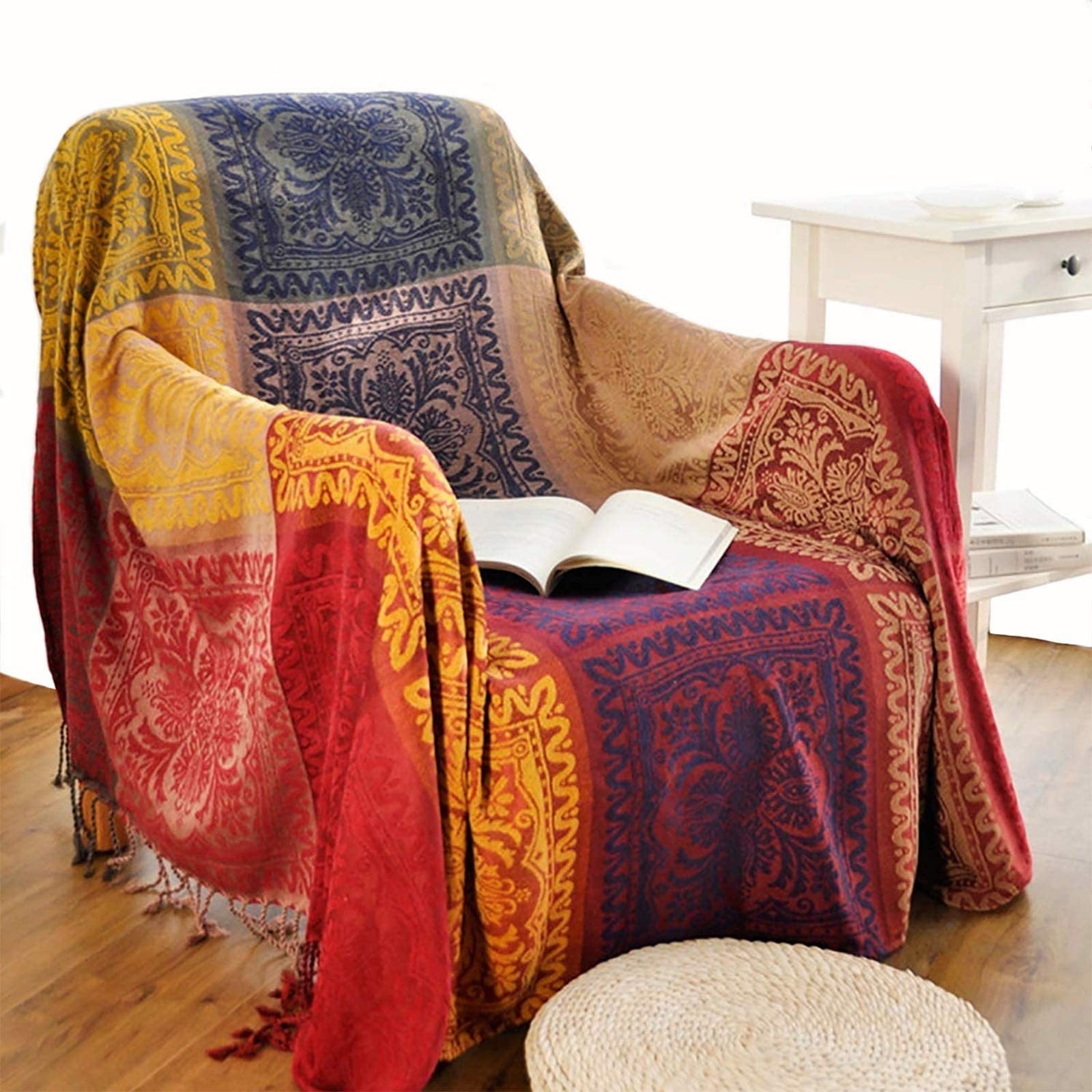 Decorative Knitted 75x60 Inch Machine Wash Boho Tribal Throws Blankets Colorful Bohemian Hippie Chenille Throw Covers Couch Furniture So... - Lightweight Plush Warm Blanket for All Seasons - Default Title