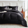 Fluffy Down Alternative Reversible Satin Microfiber Comforter 3 Pieces Queen Size, Black Queen Comforter Set for All Seasons, Silky Soft Sati... - Hypoallergenic Ultra-Fluffy Quilt for Winter - Default Title