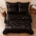 Heavyweight Warmth Satin Comforter Set 7 Pieces Queen Size - Luxurious Pinch Pleat Bed in a Bag with Satin Comforter, Satin Sheets, Sati... - Cloud-Like Soft Lightweight Bed Comforter - Default Title