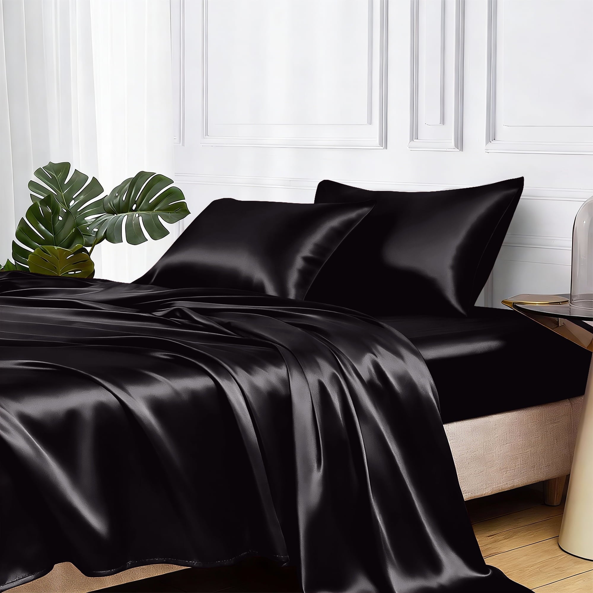 Breathable Luxury Set Queen 4 Pcs, Silky Elegant Luxurious Queen Size Bed s, with Flat , Deep Pocket Fitted for Mattress and Matching P... - Luxury Bed Sheet Set with Deep Pockets - Default Title