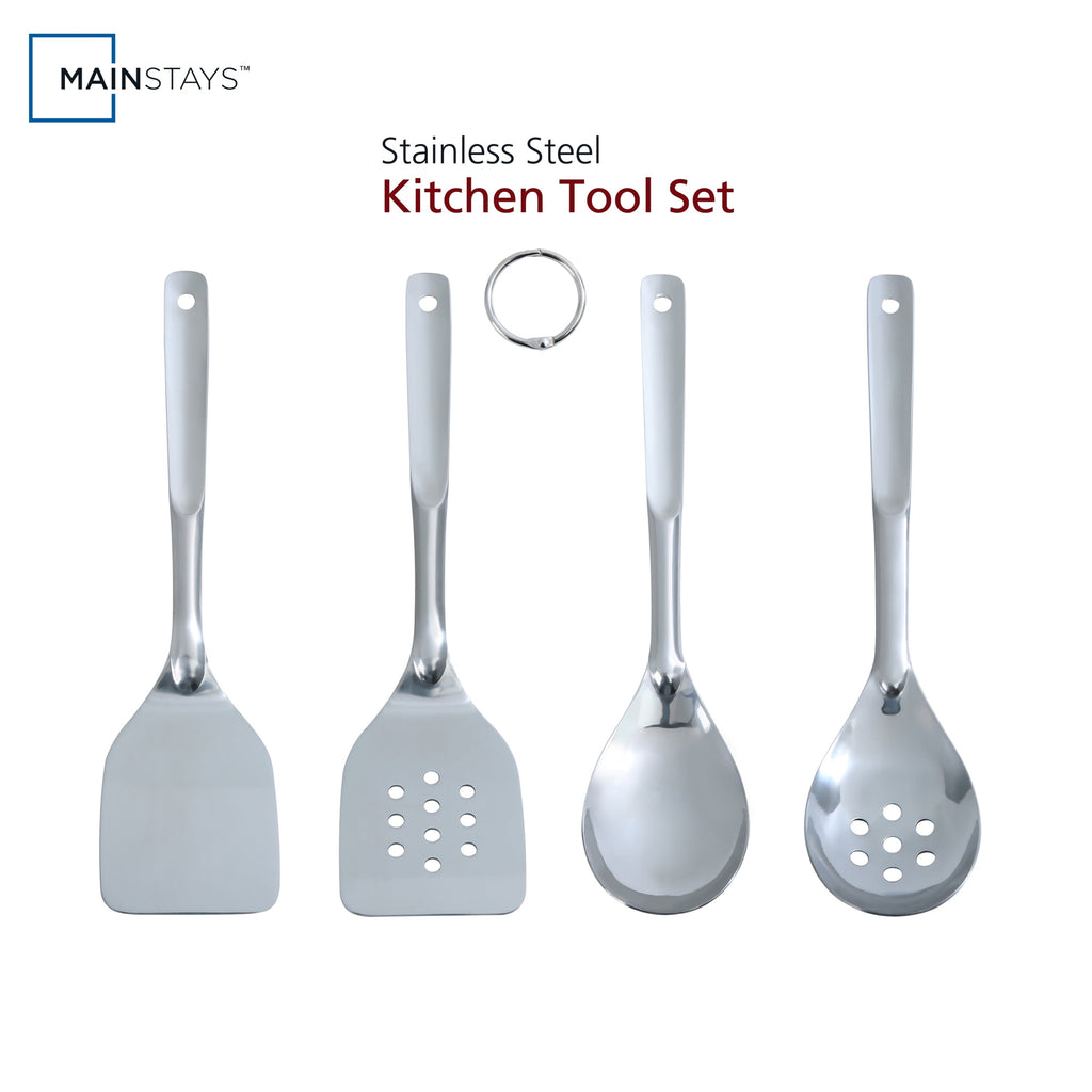 Premium Silicone Stainless Steel 4-Piece Utensil Set: Includes Spatula, Slotted Spatula, Spoon, and Slotted Spoon - Ergonomic Kitchen Tongs and Cooking Spoon Utensil - Default Title