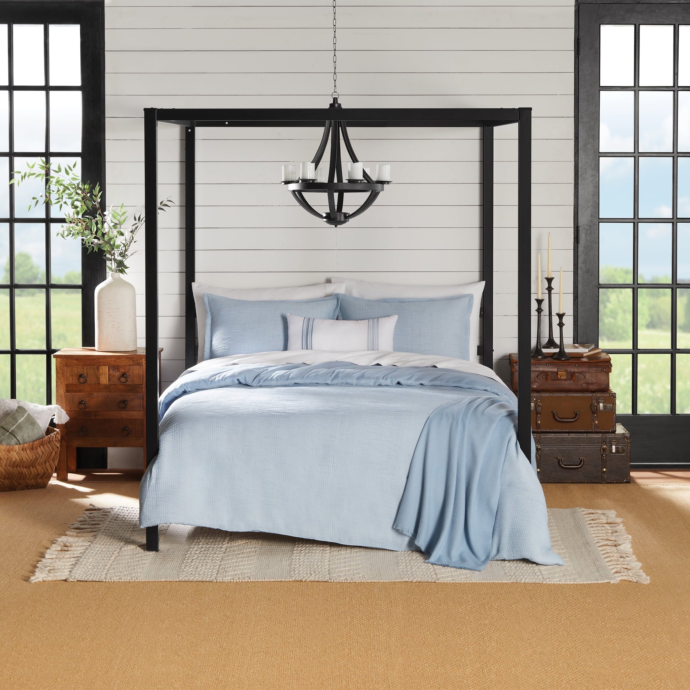 All-Season Full/Queen Comforter Set, All-Season, 5-Piece, Blue Matelasse Tonal Stripe - Luxurious Quilted Duvet Cover Set - Default Title