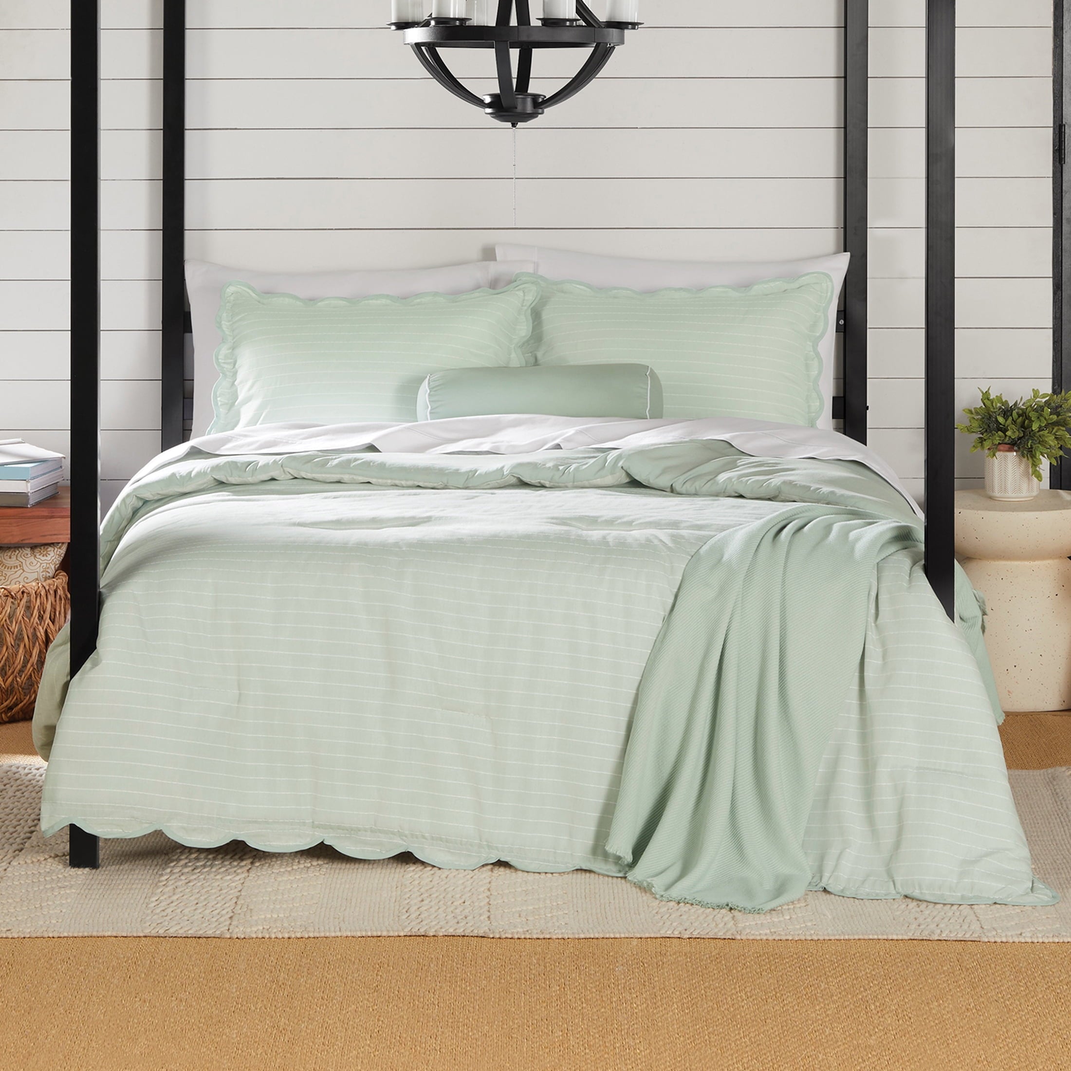 Luxurious Quilted Full/Queen Comforter Set, All-Season, 5-Piece, Sage Pick Stitch Scallop - Hypoallergenic Ultra-Fluffy Quilt for Winter - Default Title