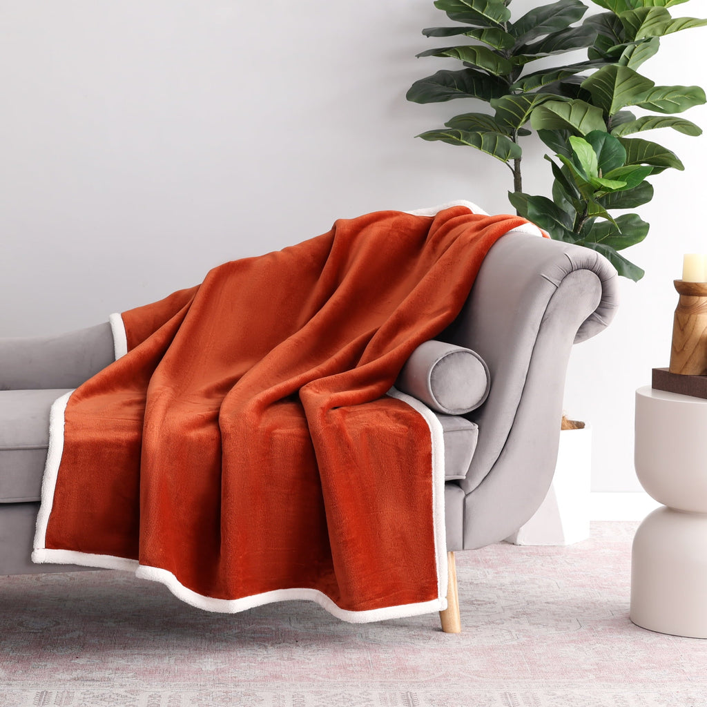 Cozy Fleece Reversible Printed Velvet Plush and Hampshire Faux Shearling Soft Throw Blanket, Standard Size, Auburn Sun - Lightweight Plush Warm Blanket for All Seasons - Default Title