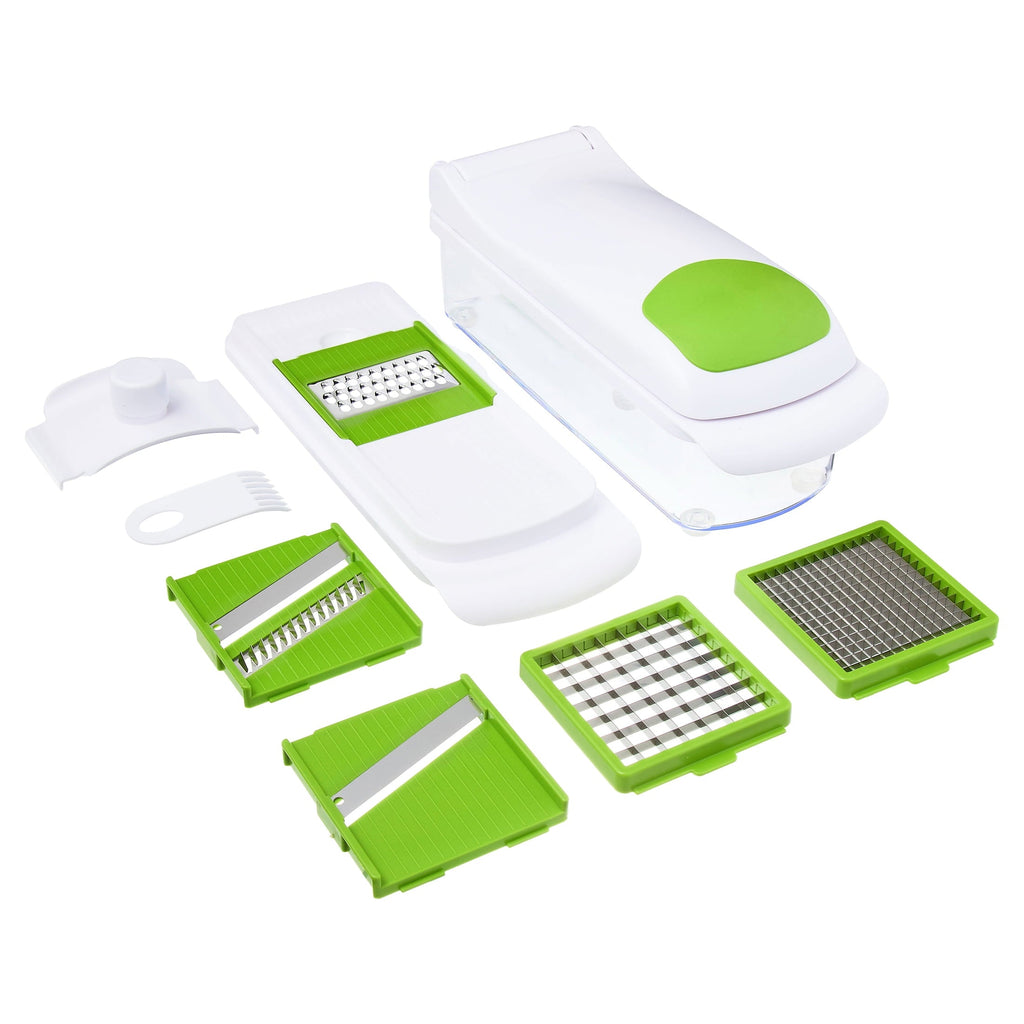 Multi-Functional 11 Pieces Multi-Function Nice Dicer and Mandoline, Stainless Steel, Green Glaze, 820g - Premium Stainless Steel Garlic Presser & Peeler - Default Title