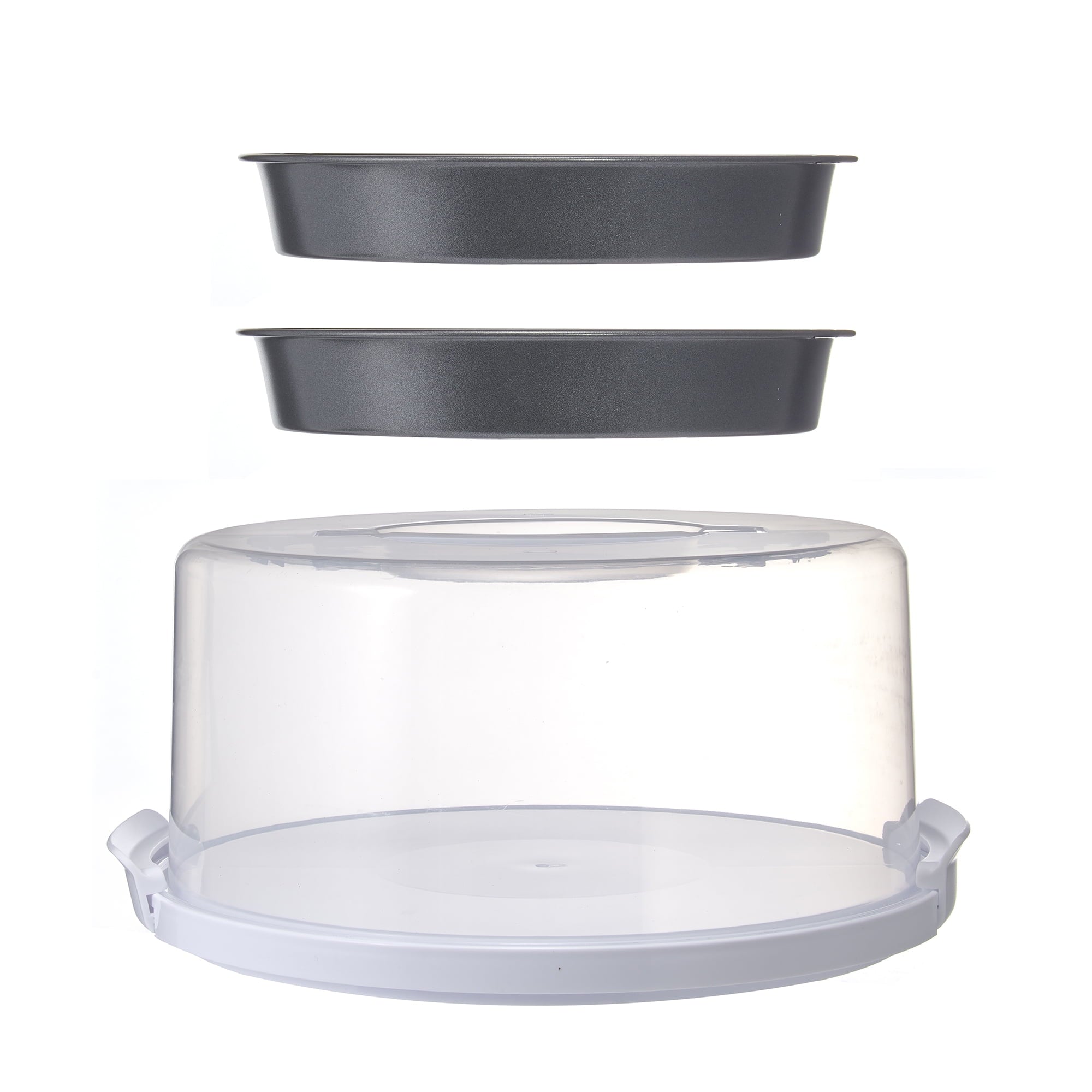 Ergonomic Manual 12 inch Clear Cake Carrier with 2pk 9 inch Gray Round Pans, Carbon Steel - Premium Stainless Steel Garlic Presser & Peeler - Default Title