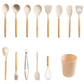 Non-Stick Safe Silicone & Bamboo Cooking Utensil Set, 14 Pieces - Heat-Resistant Silicone Cooking Spatula Turner - Default Title