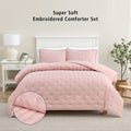 Luxurious Quilted Full/Queen Comforter Set, Super Soft & Embroidered, 3-Piece, Pink - Cloud-Like Soft Lightweight Bed Comforter - Default Title