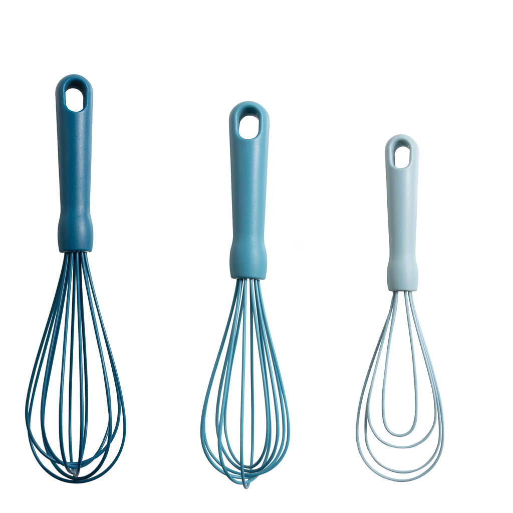 Ergonomic Manual 3-Piece Silicone Whisk Set, 10.5"/10.4"/9.6" L, Blue Color - Kitchen Gadget Tool for Quick Food Prep - Default Title