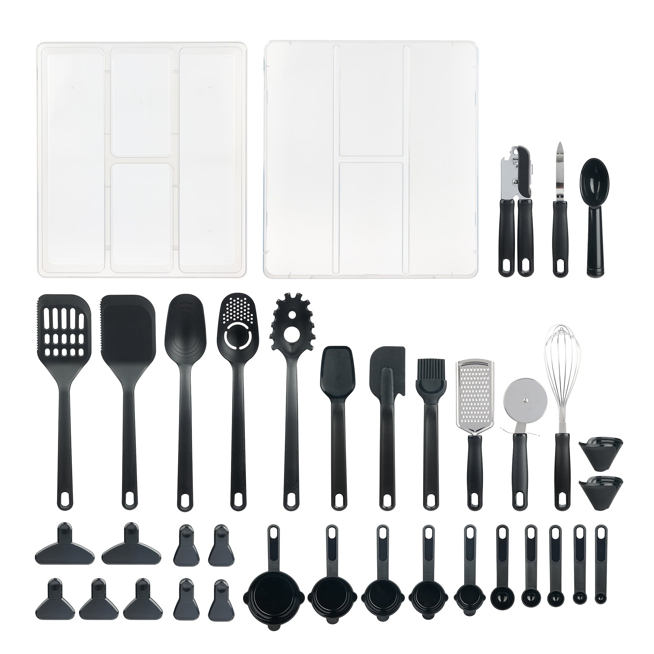Seamless One-Piece 36 Piece Kitchen Gadget Set with Kitchen Cooking Utensils, and Drawer Organizer, Black - Ergonomic Kitchen Tongs and Cooking Spoon Utensil - Default Title